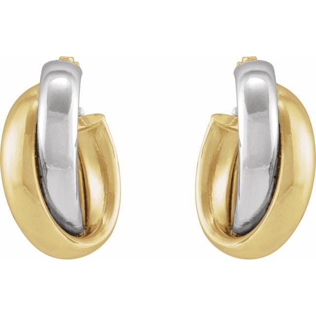 14K Yellow/White Gold 15 mm Double Tube Hoop Earrings