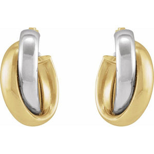 14K Yellow/White Gold 15 mm Double Tube Hoop Earrings