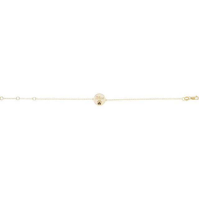 14K Yellow Gold, 6.5-7.5" Engravable Natural White Sapphire Paw Print Bracelet