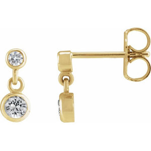14K Gold Natural Pink Tourmaline Two-Stone Bezel Set Earrings