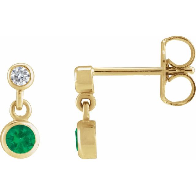 0.05 CTW Lab-Grown Emerald and Natural Diamond Bezel Set Earrings in 14K Gold, Silver & Platinum