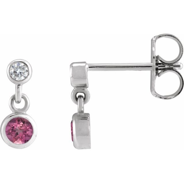 14K Gold Natural Pink Tourmaline Two-Stone Bezel Set Earrings