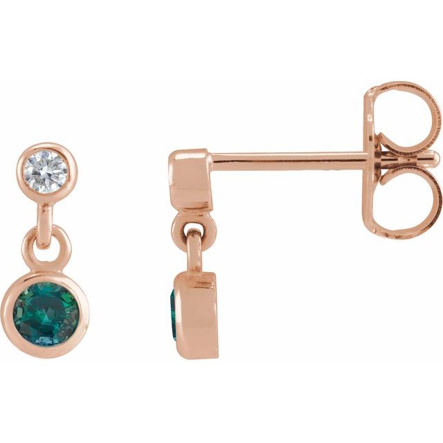 0.05 CTW Lab-Grown Emerald and Natural Diamond Bezel Set Earrings in 14K Gold, Silver & Platinum