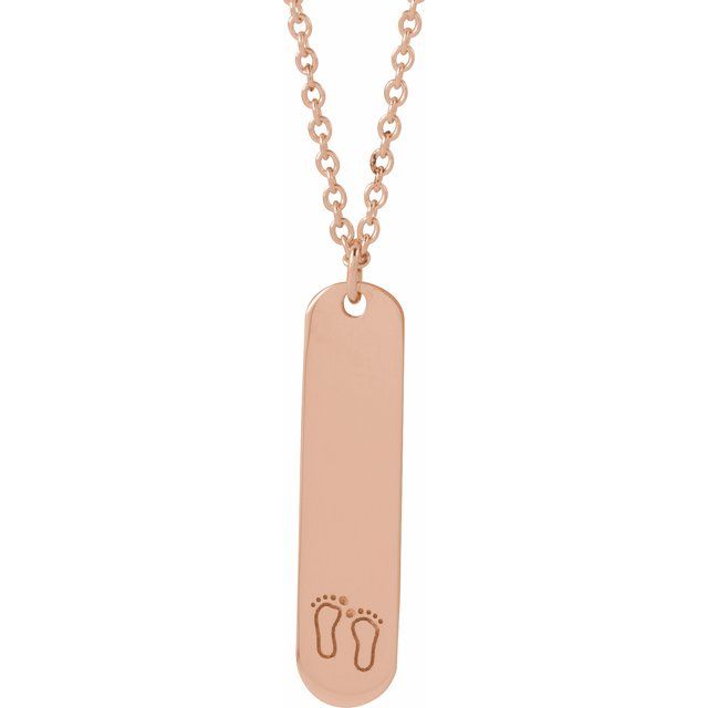 14K Rose Gold Engravable Footprints Necklace 22.4x5 mm