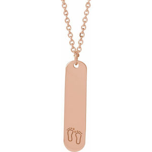 14K Rose Gold Engravable Footprints Necklace 22.4x5 mm