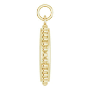 Engravable 14K White Gold Beaded Disc Pendant - Polished Finish