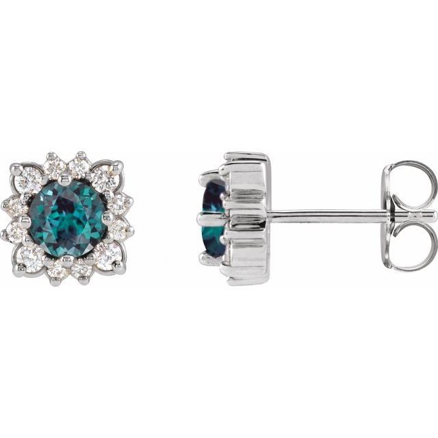 .08 CTW Lab-Grown Alexandrite and Natural Diamond Halo-Style Earrings in 14K Gold, Silver & Platinum