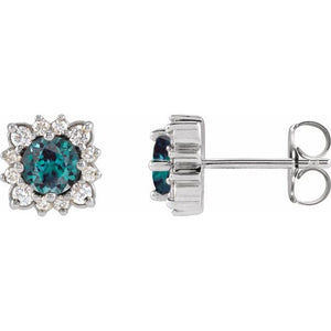 .08 CTW Lab-Grown Alexandrite and Natural Diamond Halo-Style Earrings in 14K Gold, Silver & Platinum