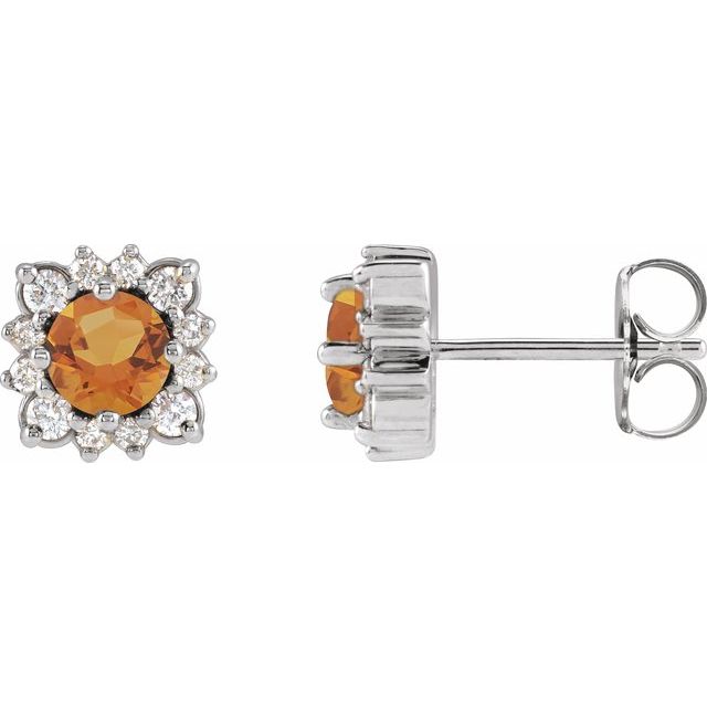 .08 CTW Natural Diamond Halo Earrings with Citrine & More Gems in 14K Gold, Silver & Platinum