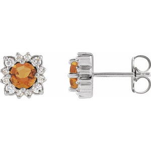 .08 CTW Natural Diamond Halo Earrings with Citrine & More Gems in 14K Gold, Silver & Platinum