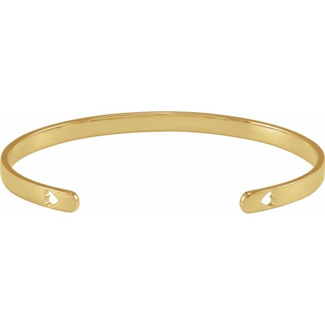 14K Yellow Gold Engravable Heart Cuff Bracelet - 7 Inch Elegant Design