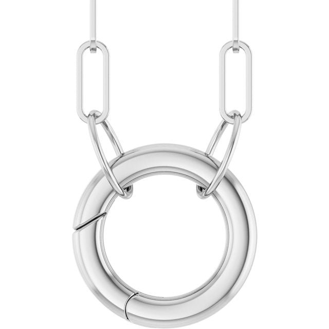 14K White Gold 16" Circle Charm Necklace - Elegant Design