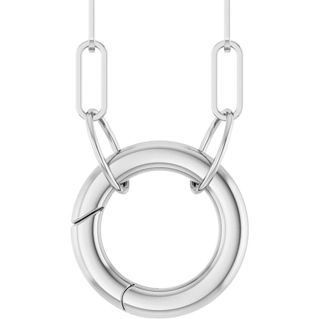 14K White Gold 16" Circle Charm Necklace - Elegant Design