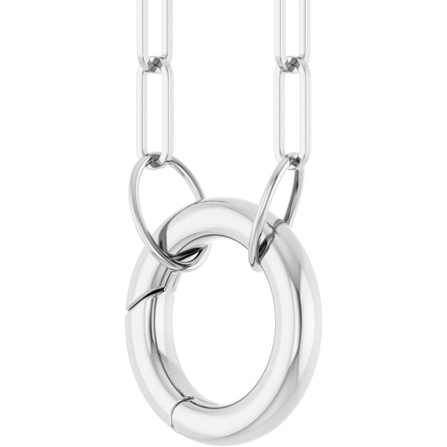 14K White Gold 16" Circle Charm Necklace - Elegant Design