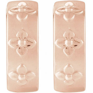 Rose Gold Floral Design 13.2 mm Hinged Hoop Earrings