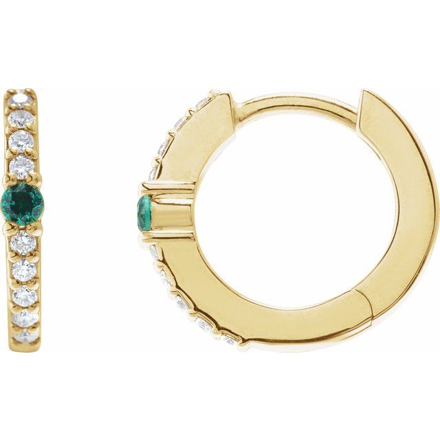 14K Gold Pink Tourmaline And Diamond Huggie Earrings