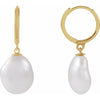 14K Yellow Gold Cultured White Freshwater Keshi Pearl Hoop Earrings