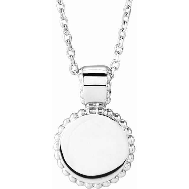 14K White Gold Adjustable 16-18" Engravable Beaded Disc Necklace