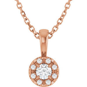 1/8 CTW Natural Diamond Radiant French-Set Halo-Style Necklace in 14K Gold & Platinum