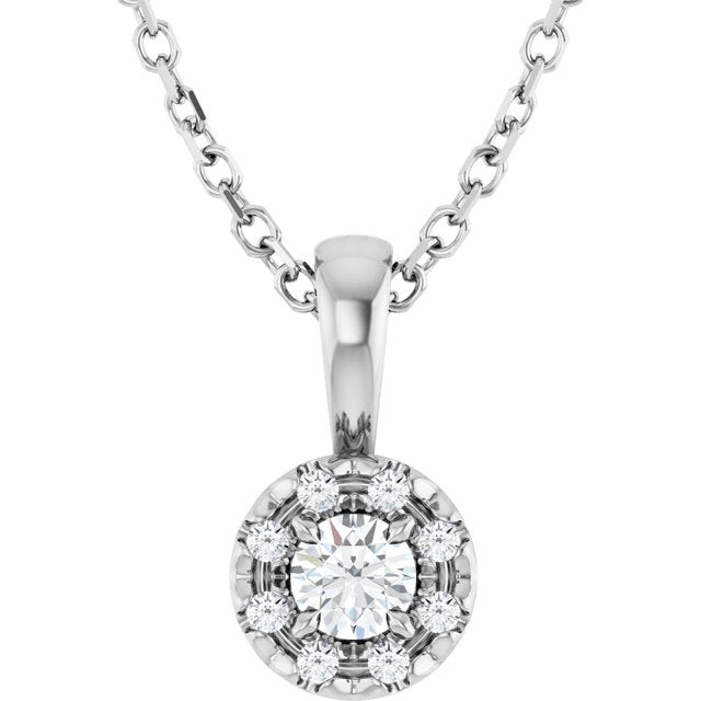 1/8 CTW Natural Diamond Radiant French-Set Halo-Style Necklace in 14K Gold & Platinum