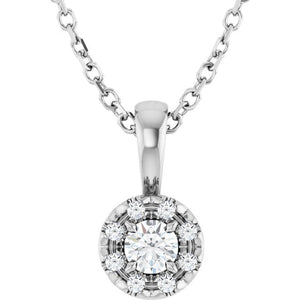1/8 CTW Natural Diamond Radiant French-Set Halo-Style Necklace in 14K Gold & Platinum