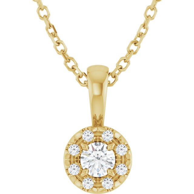 1/8 CTW Natural Diamond Radiant French-Set Halo-Style Necklace in 14K Gold & Platinum