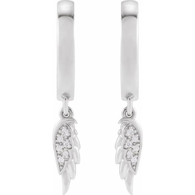 Silver .03 CTW Natural Diamond Angel Wing Hinged Hoop Earrings