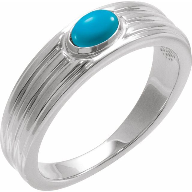 Natural Turquoise Cabochon Solitaire Ring in 14K Gold, Silver & Platinum