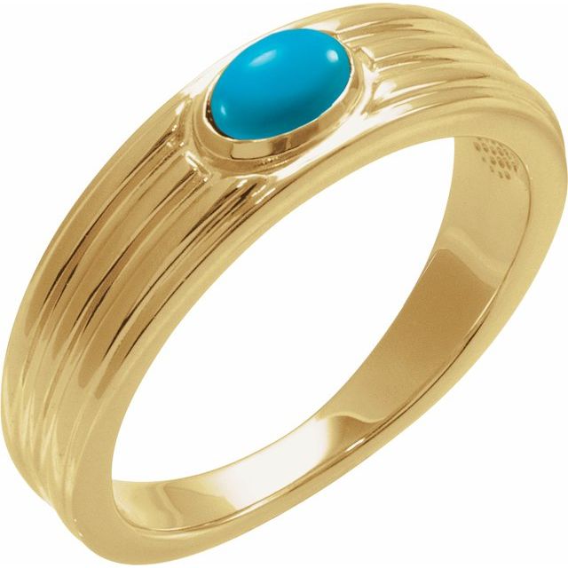 Natural Turquoise Cabochon Solitaire Ring in 14K Gold, Silver & Platinum