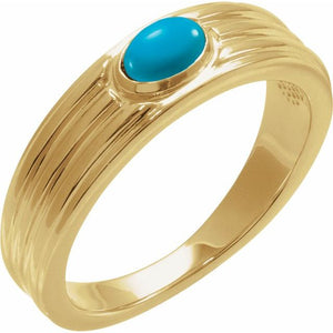 Natural Turquoise Cabochon Solitaire Ring in 14K Gold, Silver & Platinum