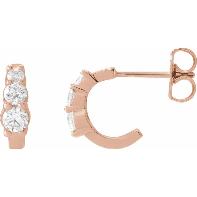 14K Rose Gold 1/3 CTW Graduated Diamond Hoop Earrings