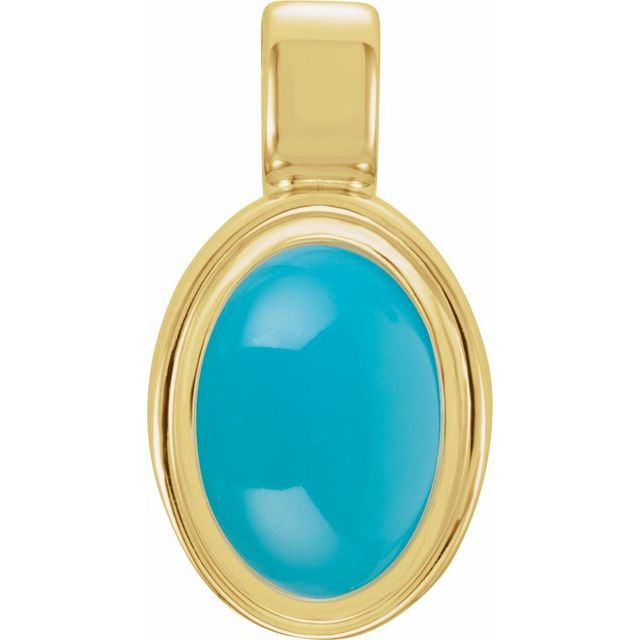 14K White Gold Natural Turquoise Oval Pendant - Elegant Design