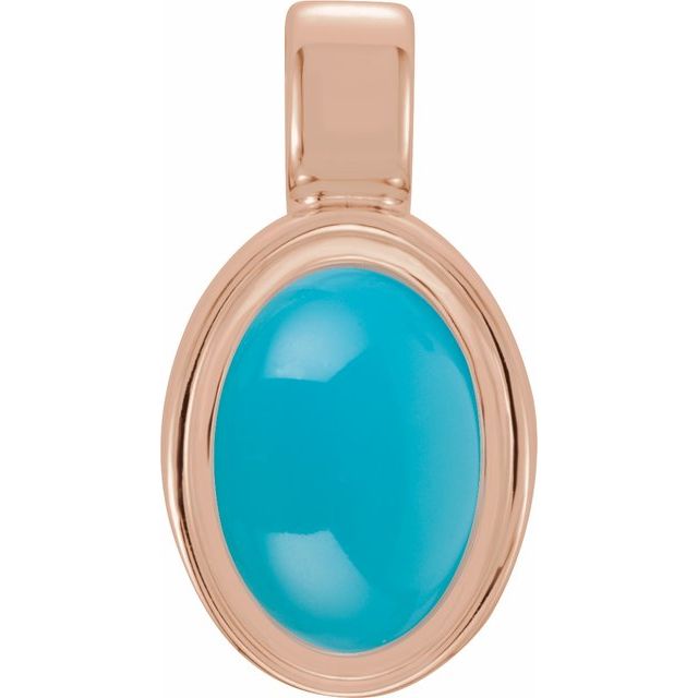 14K White Gold Natural Turquoise Oval Pendant - Elegant Design