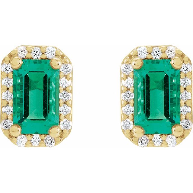 14K White Gold Halo-Style Earrings with Lab-Grown Emerald & .07 CTW Natural Diamonds