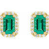 Silver 5x3 mm Lab-Grown Emerald & .07 CTW Natural Diamond Halo Earrings