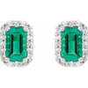 Silver 5x3 mm Lab-Grown Emerald & .07 CTW Natural Diamond Halo Earrings