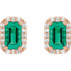 Silver 5x3 mm Lab-Grown Emerald & .07 CTW Natural Diamond Halo Earrings