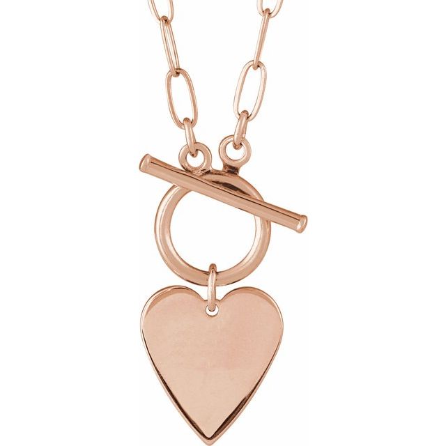 Engravable Heart Toggle Necklace in 14K Gold and Sterling Silver