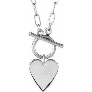 Engravable Heart Toggle Styled Necklace | 14K Gold & Silver | 15.6 Mm × 12 Mm | 18