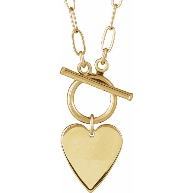 Engravable Heart Toggle Necklace in 14K Gold and Sterling Silver