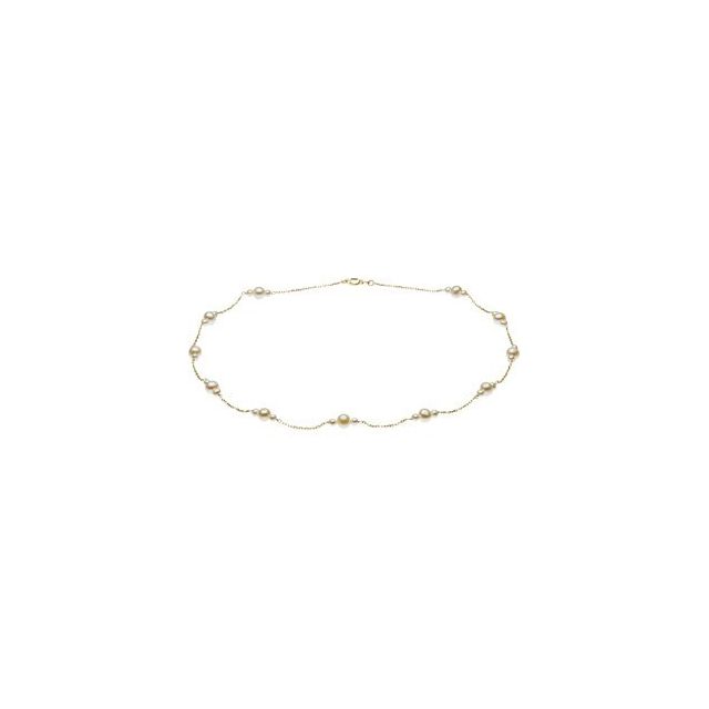Cultured White Freshwater Pearl Necklace Set in 14K Gold