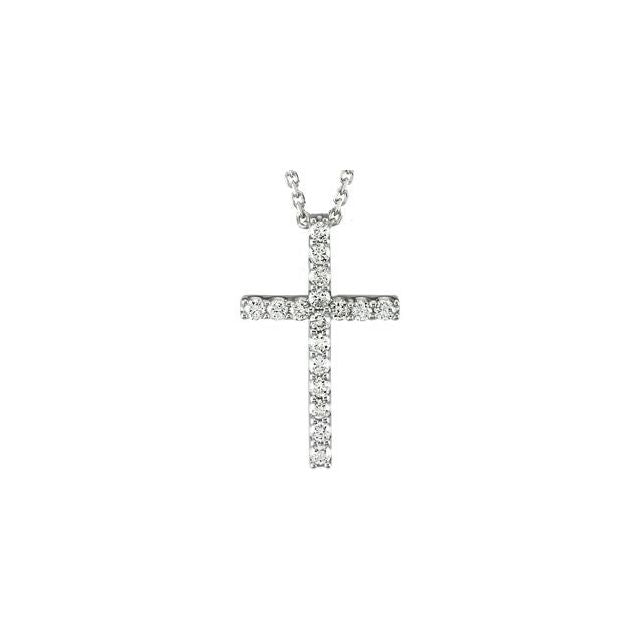 14K White Gold 1/6 CTW Natural Diamond Petite Cross Necklace