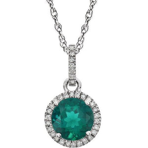 1/10 CTW Lab-Grown Sapphire Birthstone Necklace in 14K Gold with Natural Diamonds