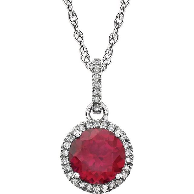 1/10 CTW Lab-Grown Sapphire Birthstone Necklace in 14K Gold with Natural Diamonds