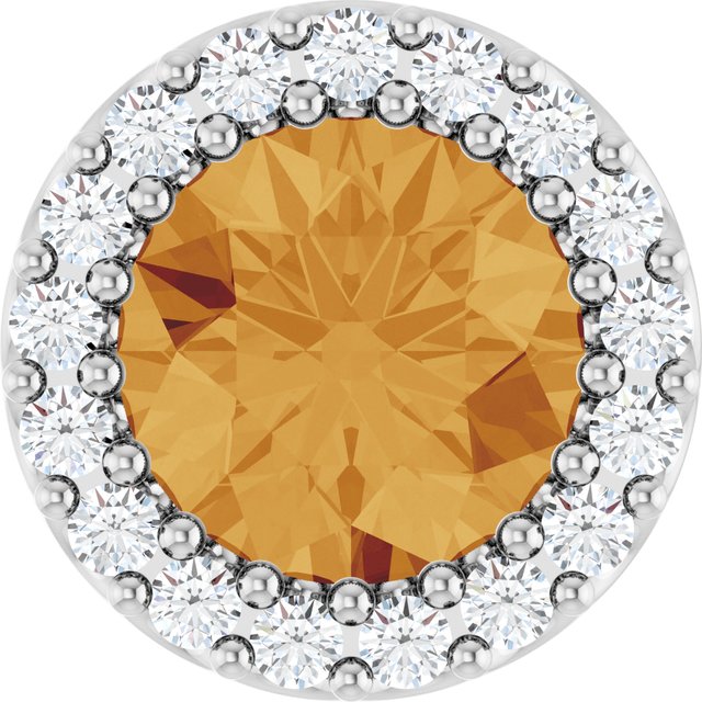 14K White Gold Natural Citrine 6mm Halo Pendant with 1/8 CTW Diamond