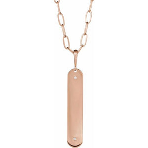 1/100 CTW Natural Diamond Round Engravable Elongated Bar Necklace in 14K Gold