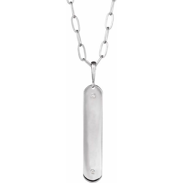 1/100 CTW Natural Diamond Round Engravable Elongated Bar Necklace in 14K Gold