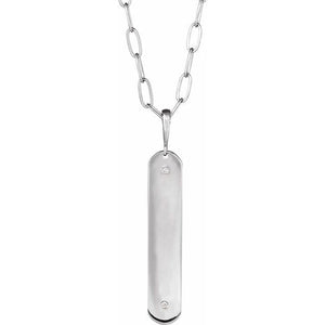 1/100 CTW Natural Diamond Round Engravable Elongated Bar Necklace in 14K Gold