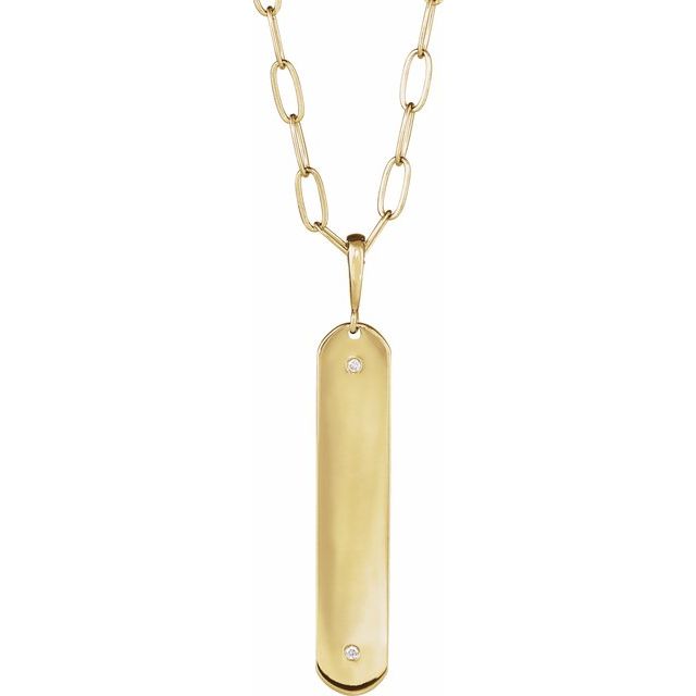 1/100 CTW Natural Diamond Round Engravable Elongated Bar Necklace in 14K Gold