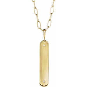 1/100 CTW Natural Diamond Round Engravable Elongated Bar Necklace in 14K Gold